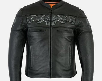 Men's Scooter Jacket w/ Reflective Skulls/ Motor bike Jacket/ Bikers Jacket Handmade