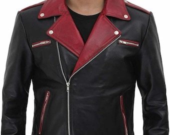 Men's Real Lambskin 100% Leather Jacket Biker Black Premium Belted Leather Coat handmade