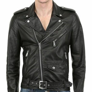 Men's Leather Jacket Biker Black Motorcycle Genuine Lambskin Jacket ...