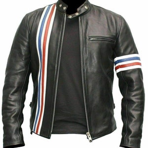 Peter Fonda Black Men Leather Jacket Sheepskin Biker Cafe Racer ...