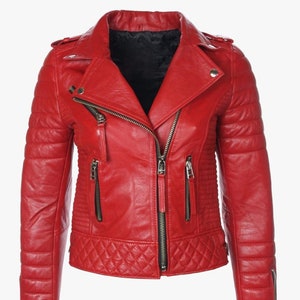 Homme Lambskin 100% Cuir De haute qualité Red Jacket Motorcycle Slim fit Biker Handmade