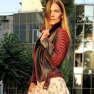 Women’s Moto Style Black Genuine Leather Motorcycle Slim Fit Biker Jacket New