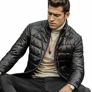 Men's Casual Genuine Quilted Puffer Real Leather Zipped - Etsy