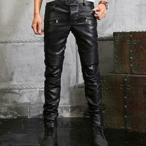 Mens Hot Genuine Leather Pants Nightclub Motorcycle Multicolor - Etsy