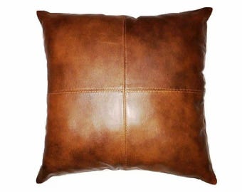Handmade Lambskin Pure Leather Pillow Cushion Cover Home Relax Sofa Tan Square Handmade