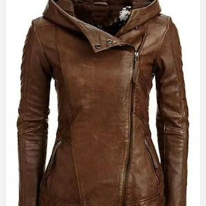 Handmade women Lambskin Top Leather Jacket warm Quilted Hooded