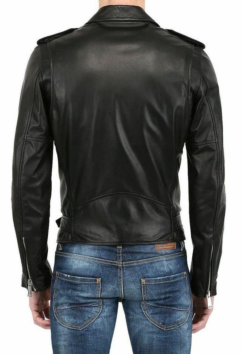 Men's Leather Jacket Biker Black Motorcycle Genuine Lambskin Jacket ...