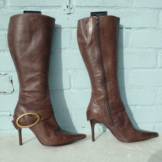 Faith Leather Boots Ladies Womens Buckles Brown Boots Handmade Shoes