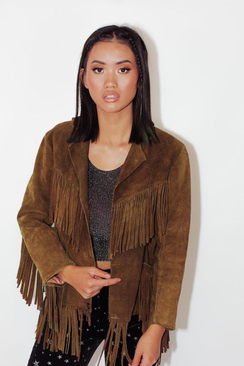 Women Traditional Handmade Cowboy Western Leather Jacket Coat Handmade