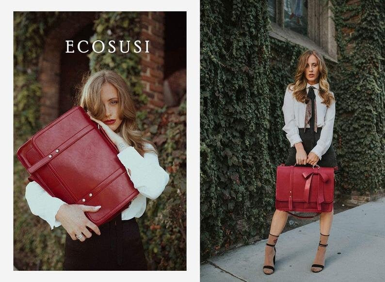Women's pu online detachable bow briefcase