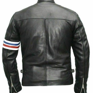 Peter Fonda Black Men Leather Jacket Sheepskin Biker Cafe Racer ...
