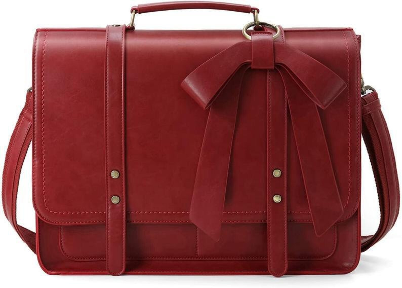 Women's Handmade Red Leather Detachable Bow Big Briefcase Etsy