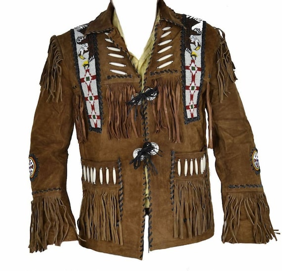 Manteau de veste en cuir occidental de cow boy traditionnel fait a la main pour hommes avec os a franges et perles Etsy France