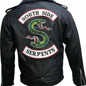 Nieuw South Side Snake Black-echt leren herenjack, handgemaakt