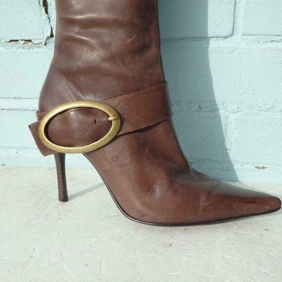 Faith Leather Boots Ladies Womens Buckles Brown Boots Handmade Shoes