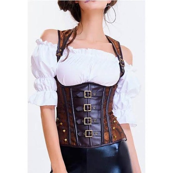 Women Retro Halter Steampunk Under Bust Corset Vest Vintage Spiral