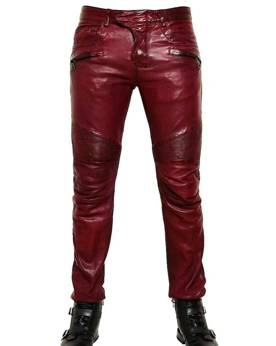 Mens Hot Genuine Leather Pants Nightclub Motorcycle Multicolor Wax Bluf ...