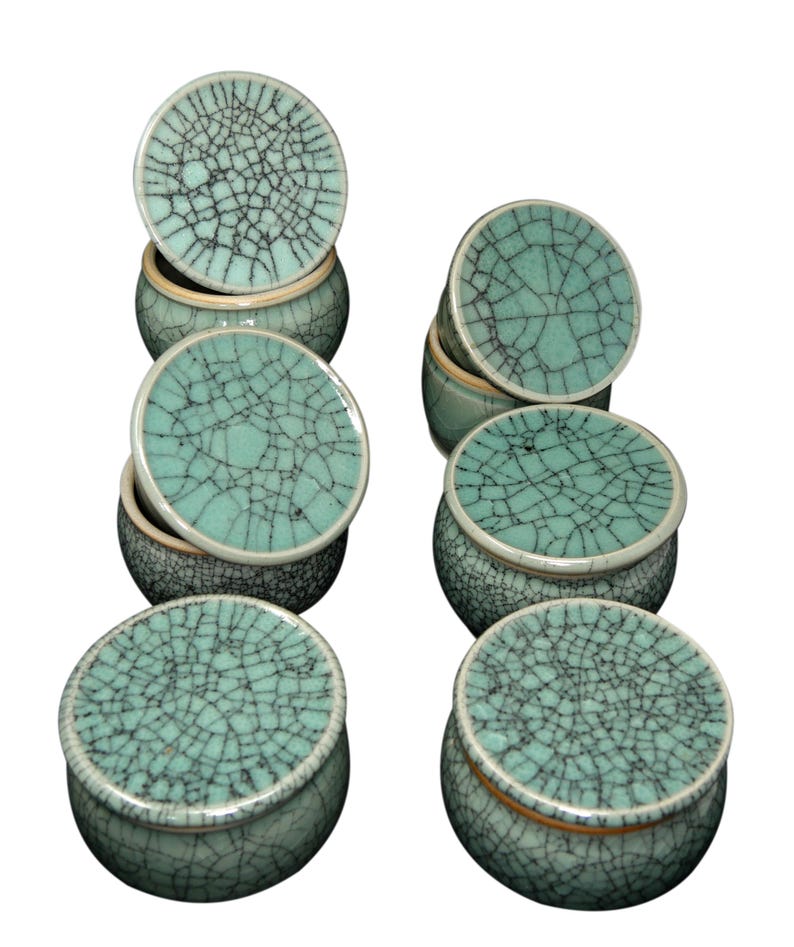 Original Französische Wassergekühlte Keramik Butterdose, Frische Und Streichzarte Butter, ca. 250g, EIS JADE Tusche Seladon Craquelé B-G 画像 16