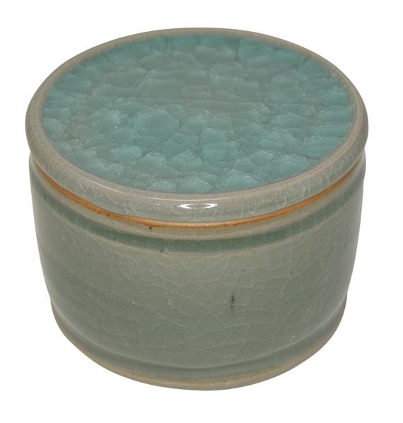 Original Französische Wassergekühlte Keramik Butterdose, Frische Und Streichzarte Butter, ca. 250g, EIS JADE SELADON Craquelé Z-G