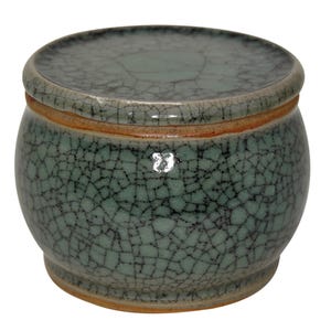 Original Französische Wassergekühlte Keramik Butterdose, Frische Und Streichzarte Butter, ca. 250g, EIS JADE Tusche Seladon Craquelé B-G 画像 1