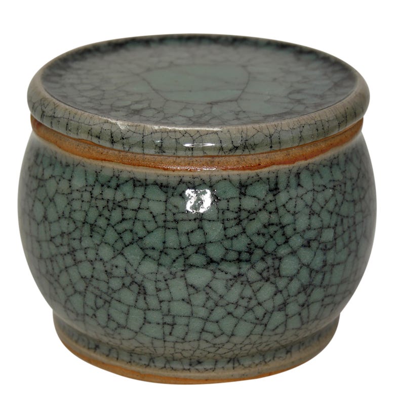 Original Französische Wassergekühlte Keramik Butterdose, Frische Und Streichzarte Butter, ca. 250g, EIS JADE Tusche Seladon Craquelé B-G 画像 1