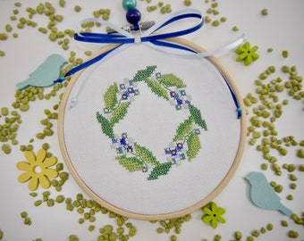 Embroidery ring "hydrangea wreath" cross stitch after Ch. Dahlbeck diameter 12 cm summer decoration window decoration