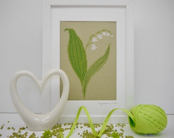 Embroidery picture "Your Lily of the Valley" framed cross stitch after Ch. Dahlbeck 21 x 30 cm