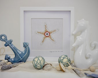 Embroidery picture "Greetings from the sea" cross stitch by Ch. Dahlbeck framed 20 x 20 cm maritime decoration summer decoration