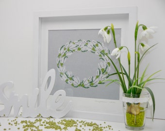 Picture “Spring wreath” cross stitch according to Joka design framed 30 x 30 cm spring decoration