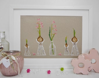 Embroidery picture "early bloomer" framed cross stitch after Ch. Dahlbeck 30 x 40 cm Spring decoration