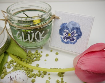 Decorative glass "Lucky for you" with embroidery cross stitch according to Ch. Dahlbeck