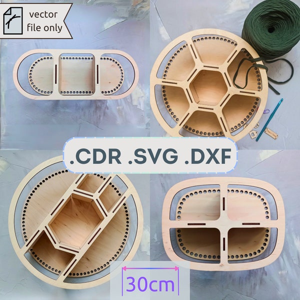 30 cm Set van 4 Basis - organizer lasergesneden bestand voor een gehaakte mand. Bodems voor breien. CDR SVG DXF lasergesneden bestand. Houten basis haak