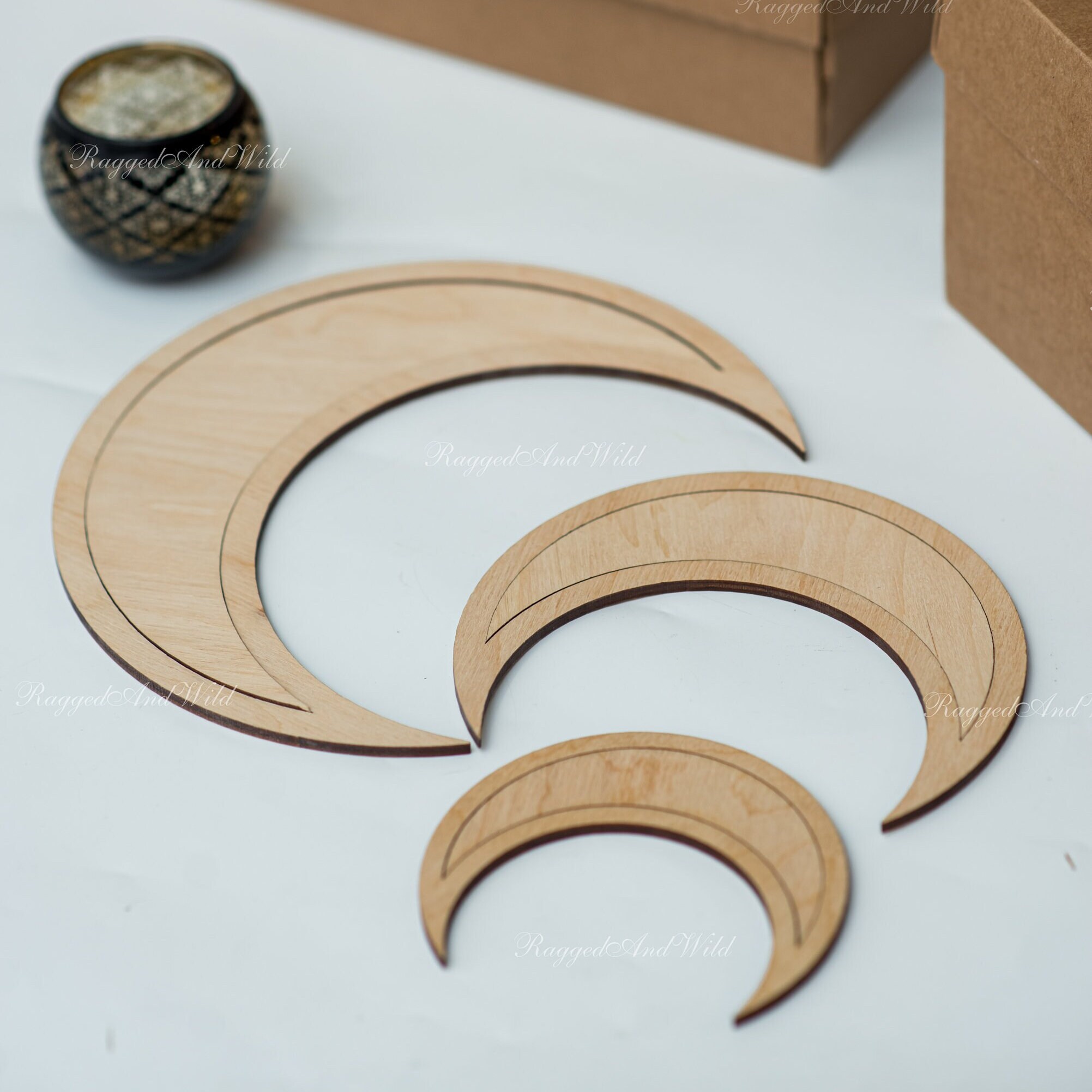 Unfinished Wooden Crescent Moon Shapes. Crescent Moon Blank Cutout. Set ...