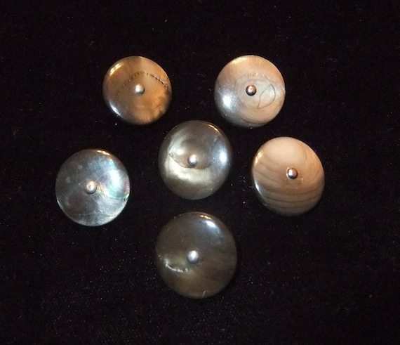 Grey Mother of Pearl Buttons with Metal Shanks, Set of 6