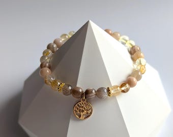 Armband Mondstein Edelstein Armband Geburtstagsgeschenk Edelstein Anhänger gold Lebensbaum Armkette Yoga Schmuck Citrin Armband Geschenkidee