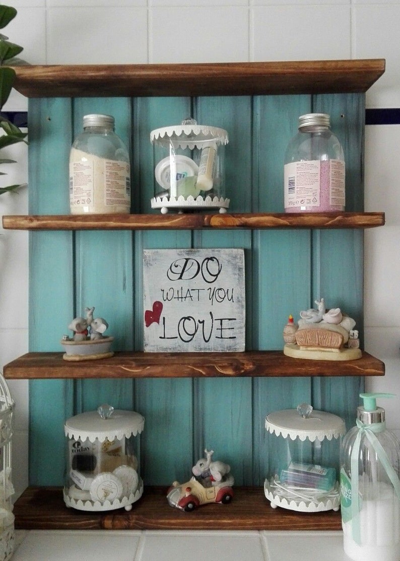 Spice rack Hanging shelf Cup rack Shabby Loftstyle turquoise nut image 1