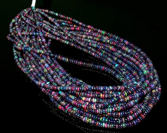 Natural Ethiopian Black Opal Rondelle Beads (4x5 MM, 17 Inch Strand)