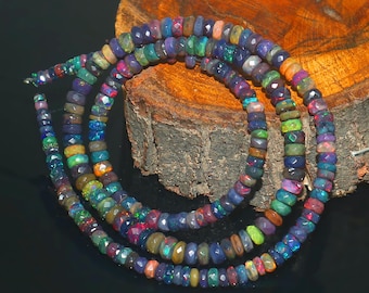 Natural Ethiopian Opal Beads, Faceted Round Choker, 3x5mm, 17 Inch Anniversary Gift