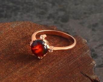 Sterling Silver Ethiopian Opal Ring: Black Fire Round Gemstone (8x8mm)