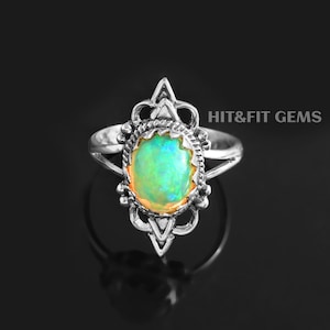 Top Quality Ethiopian Opal Ring Handmade Opal Ring 925 Sterling Silver Natural Opal Ring Opal Oval Shape Band Opal Ring Wedding Gift