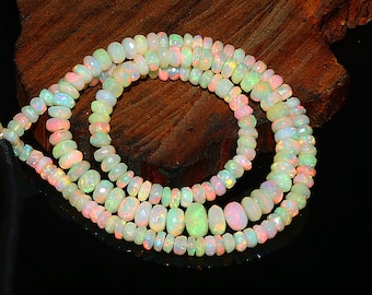 Natural Ethiopian Fire Opal Rondelle Beads, Faceted Gemstone Strand (60 Carat)
