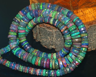 Ethiopian Opal Necklace Beads, Blue Gemstone Choker (4-11mm)