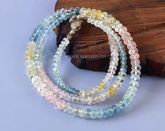 46 Cts Aquamarine Rondelle Beads Necklace (17 inch) – Natural Gemstone Jewelry