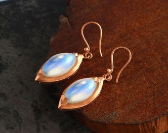 Marquise Rainbow Moonstone Earrings, 925 Sterling Silver gift for her