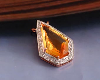Handmade Citrine Pendant Sterling Silver Fancy Shape Gemstone (20x13 MM)