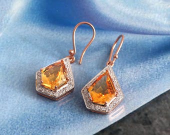 Handmade Citrine Dangle Earrings: Bohemian Sterling Silver Jewelry