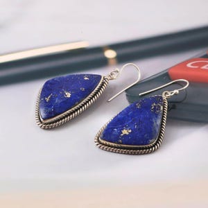 Top Quality Sodalite 33x20 MM Size Smooth Fancy Earring 925 Sterling Silver Ear wire Jewelry Making Natural Rocks Earring Anniversary Gift