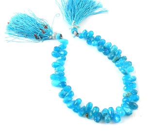 Neon Apatite Faceted Drop Beads, Natural Sky Blue Gemstone Strand (7 inch)
