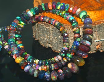 Faceted Ethiopian Black Opal Beads Necklace – Natural Gemstone Choker (46 Cts)