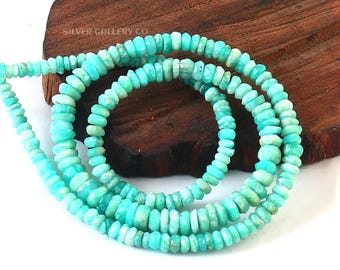 Faceted Amazonian Beads Necklace, Light Green Gemstone Rondelle, 17 Inch